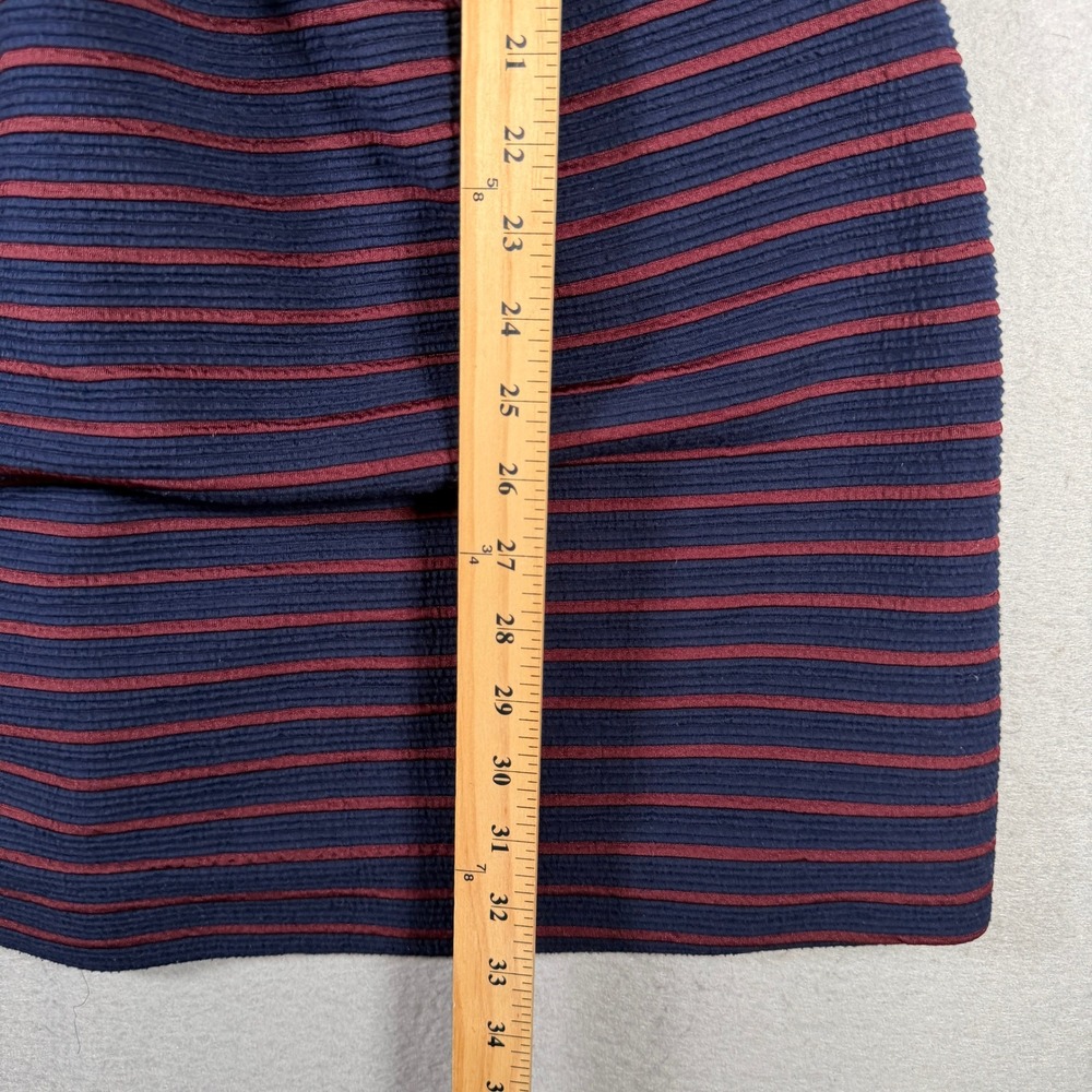 Maeve Anthropologie Navy Burgundy Striped Fit Flare Dress Pockets 3/4 Sleeve 4 - Picture 7 of 13